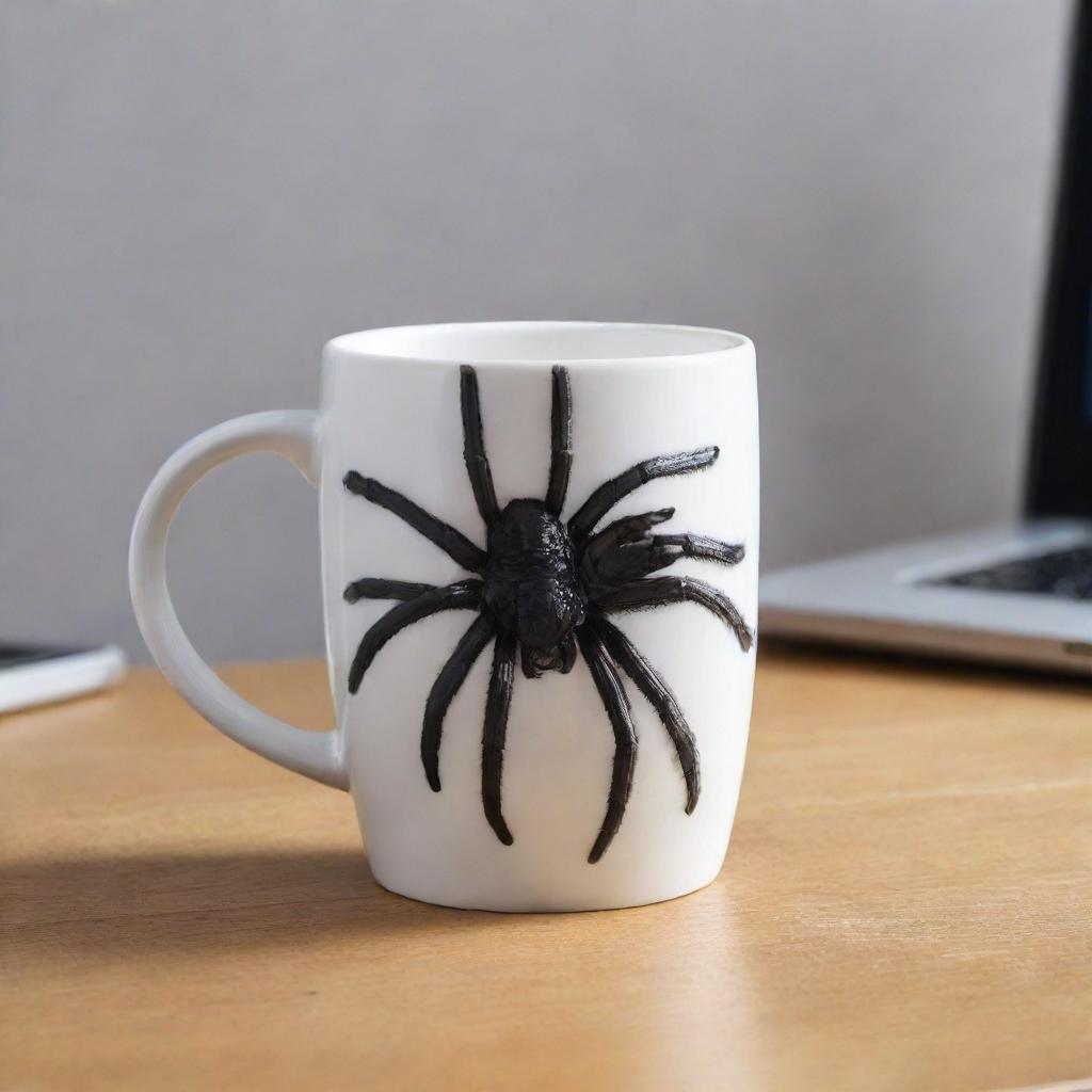 A coffee mug in the shape of a tarantula