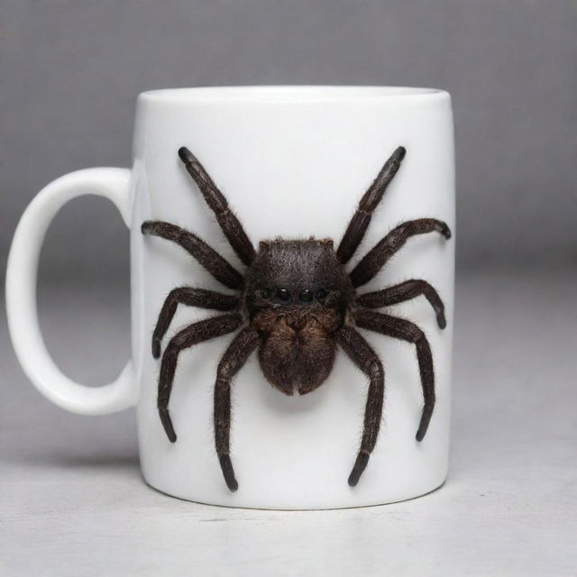 A coffee mug in the shape of a tarantula