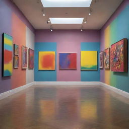 An art gallery inundated with a symphony of colors and emotions, resonating from every corner.