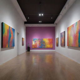 An art gallery inundated with a symphony of colors and emotions, resonating from every corner.