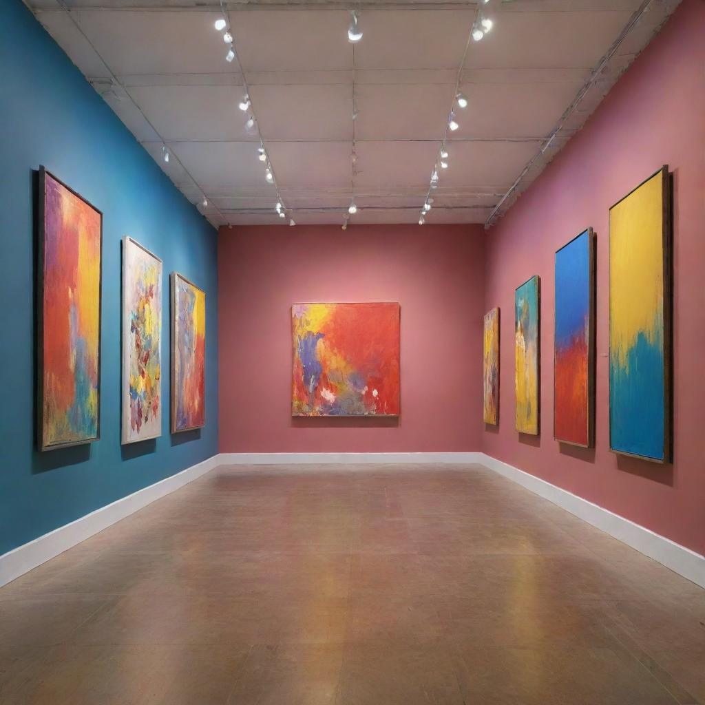 An art gallery inundated with a symphony of colors and emotions, resonating from every corner.