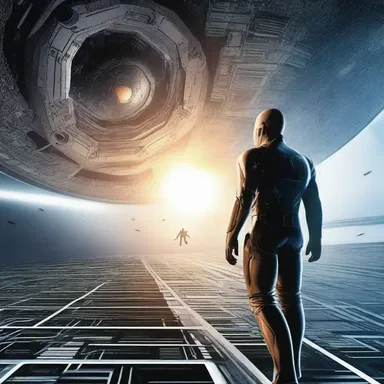 In the science fiction novel, the protagonist uses advanced technology to elude the spaceship pursuing him.