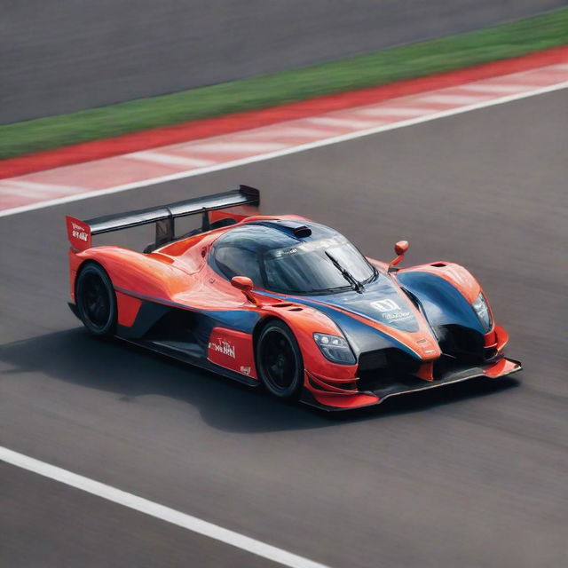 A dynamic image of a high-performance racing car on a track, showcasing speed, aerodynamic design, and vivid colors.