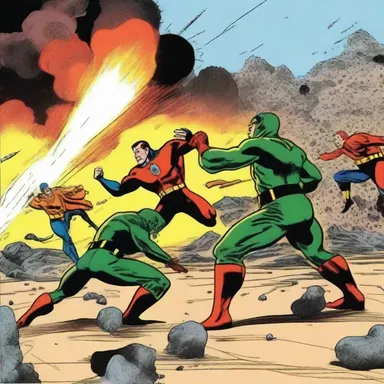 The comic book depicted a gripping scene where the superheroes were engaged in a fierce battle against the enemy's mortar fire.