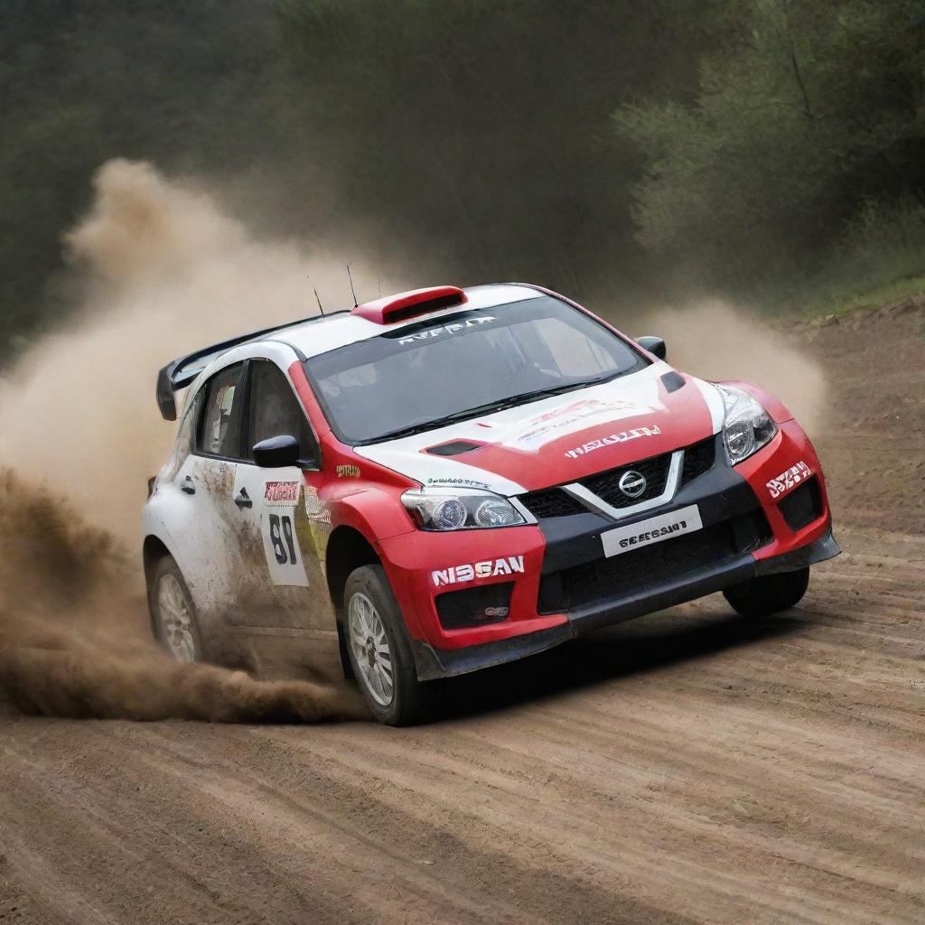 A dynamic image featuring Nissan rally cars, encapsulating their powerful performance and distinctive design aesthetics.
