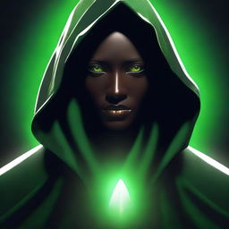 A digital art featuring an enigmatic figure with dark skin, cloaked in white shadows