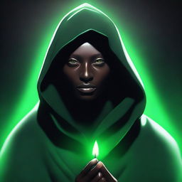 A digital art featuring an enigmatic figure with dark skin, cloaked in white shadows