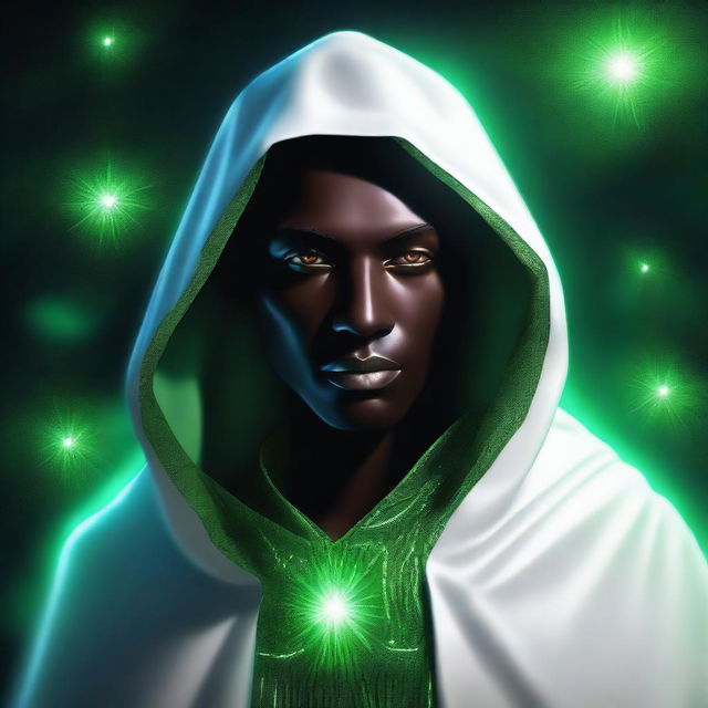 A top-quality digital art image showcasing an enigmatic mentor figure with dark skin