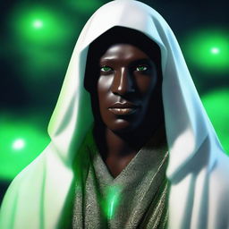 A top-quality digital art image showcasing an enigmatic mentor figure with dark skin