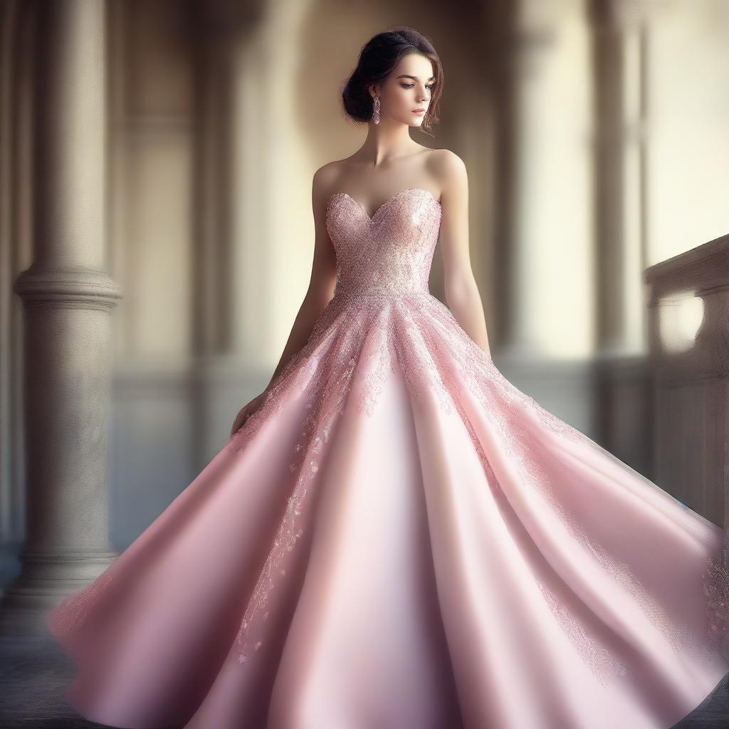 A high-quality digital art image featuring an elegant prom dress