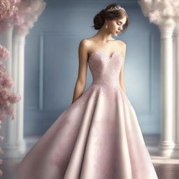 A high-quality digital art image featuring an elegant prom dress