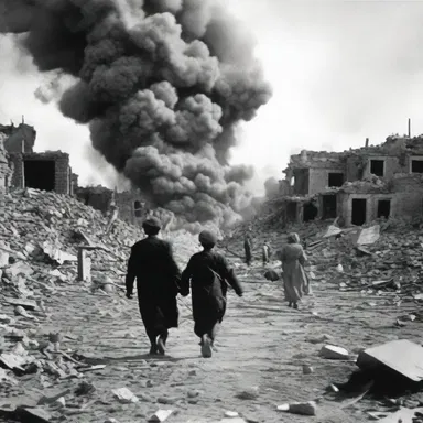 During World War II, many innocent civilians were left defenseless as their cities were targeted and destroyed by airstrikes.