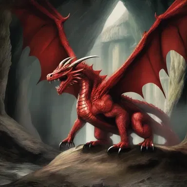 The defenseless dragon lay wounded in the cave, unable to fly or protect itself from the knights who sought to slay it.