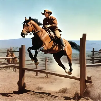 The old western movie featured a thrilling chase scene where the hero leaped over the rail fence on horseback.