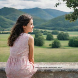 A girl seeking happiness, positioned in a corner with a serene landscape. Overlay the quote '5 Rules of Happiness: 1. Don't hate anyone. 2. Don't compare yourself with others. 3. Don't worry about the past or the future. 4. Don't expect to get what you give. 5. Don't complain.'