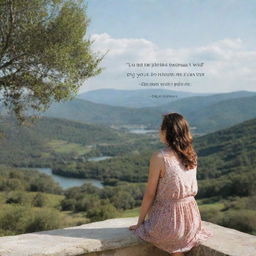 A girl seeking happiness, positioned in a corner with a serene landscape. Overlay the quote '5 Rules of Happiness: 1. Don't hate anyone. 2. Don't compare yourself with others. 3. Don't worry about the past or the future. 4. Don't expect to get what you give. 5. Don't complain.'