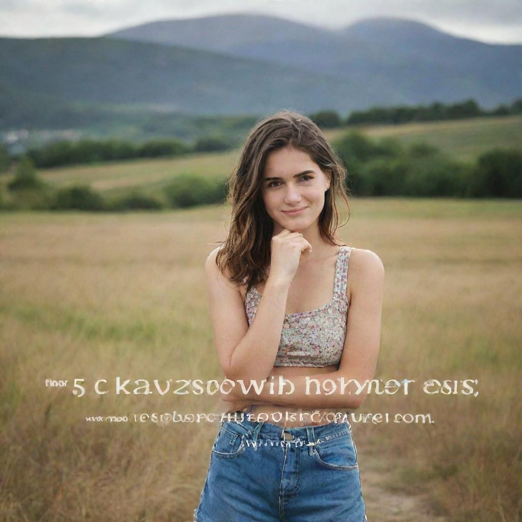 A photograph-like image of a girl set against a background landscape, with the text '5 Rules of Happiness: 1. Don't hate anyone. 2. Don't compare yourself with others. 3. Don't worry about the past or the future. 4. Don't expect to get what you give. 5. Don't complain.' overlaid at the bottom.