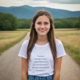 A photograph-like image of a girl set against a background landscape, with the text '5 Rules of Happiness: 1. Don't hate anyone. 2. Don't compare yourself with others. 3. Don't worry about the past or the future. 4. Don't expect to get what you give. 5. Don't complain.' overlaid at the bottom.