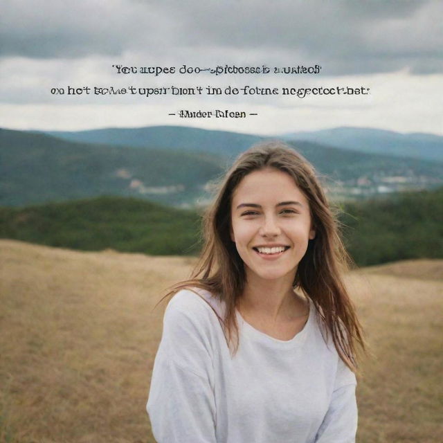 A photograph-like image of a girl set against a background landscape, with the text '5 Rules of Happiness: 1. Don't hate anyone. 2. Don't compare yourself with others. 3. Don't worry about the past or the future. 4. Don't expect to get what you give. 5. Don't complain.' overlaid at the bottom.