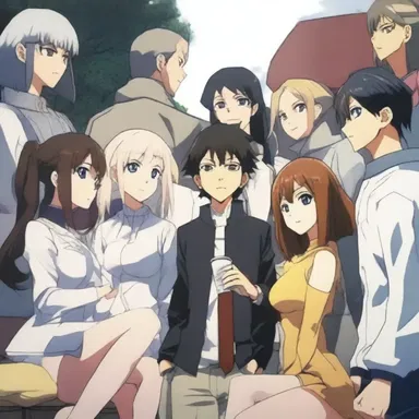 The main characters in the anime series gathered to discuss the strategy for the upcoming battle.