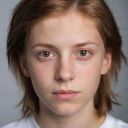 A portrait of a teenager with hazel eyes and hazel-colored hair, displaying a broad range of emotion.