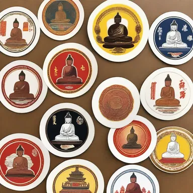 In certain Buddhist temples, stickers with sacred symbols are given to visitors as a form of blessing.