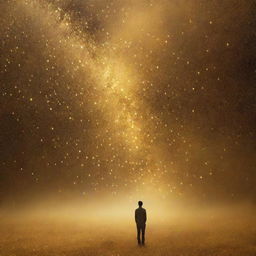 A captivating scene of dreams transforming into golden dust sparkles, in a surreal and dreamy atmosphere with no human presence.