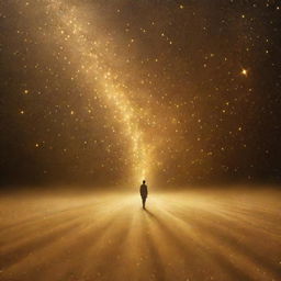 A captivating scene of dreams transforming into golden dust sparkles, in a surreal and dreamy atmosphere with no human presence.