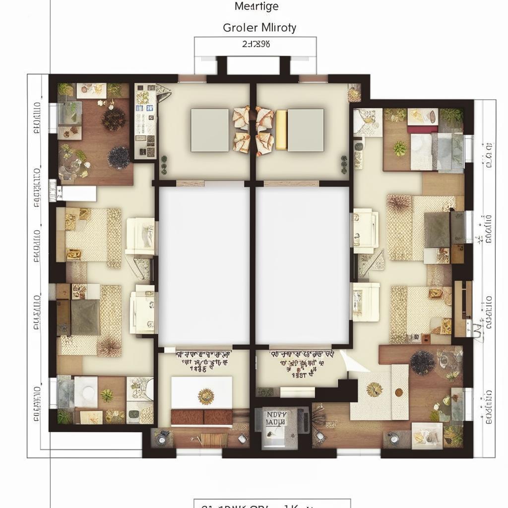 Merge two 2BHK flats into a single spacious 4BHK flat layout, maintaining symmetry and functional living spaces.