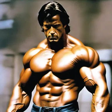 The action hero's robust physique helped him defeat the villains and save the day in the movie.