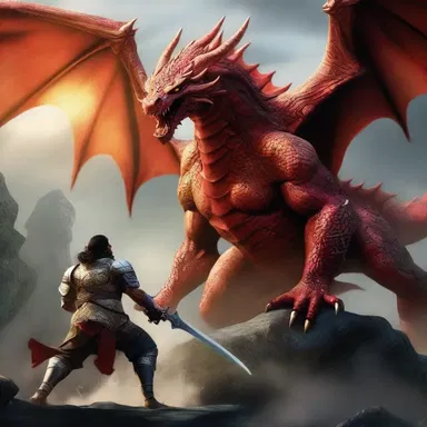 The robust warrior defeated the powerful dragon in the epic fantasy battle.