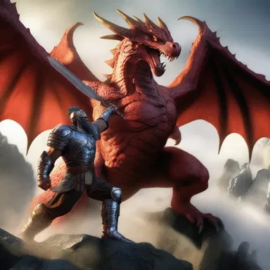 The robust warrior defeated the powerful dragon in the epic fantasy battle.