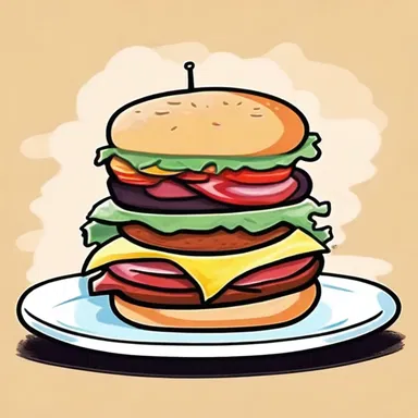 In the cartoon, the character's favorite meal consisted of a robust sandwich stacked with layers of meat, cheese, and vegetables.