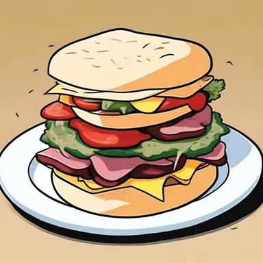 In the cartoon, the character's favorite meal consisted of a robust sandwich stacked with layers of meat, cheese, and vegetables.