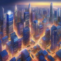 A high-quality digital art image featuring a sprawling cityscape