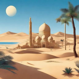 A high-quality digital art depicting a city in the desert