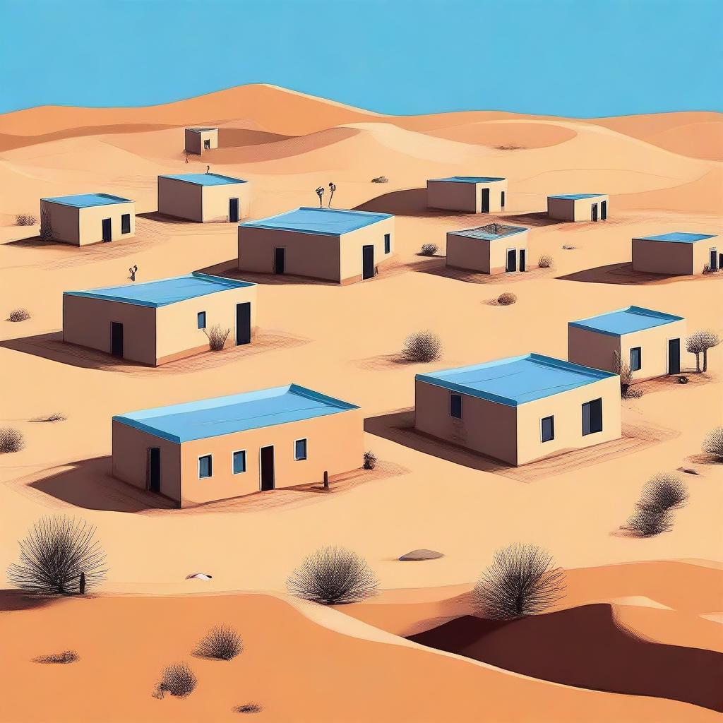 A high quality digital art depicting a serene desert village