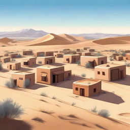 A high quality digital art depicting a serene desert village