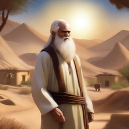 This is a high-quality digital art image, depicting the prophet Noah living in the previously described desert village