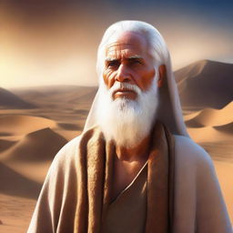 This is a high-quality digital art image, depicting the prophet Noah living in the previously described desert village