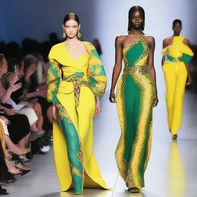 The fashion designer incorporated the vibrant colors and sinuous form of the thunder snake into their latest runway collection.