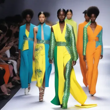 The fashion designer incorporated the vibrant colors and sinuous form of the thunder snake into their latest runway collection.