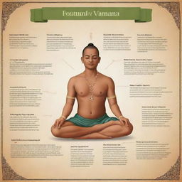 Create a detailed informative poster about the steps involved in the traditional procedure of Vamana, an Ayurvedic therapy. Include the use of Ayurvedic herbs, medicinal substances and the depiction of patients during treatment.