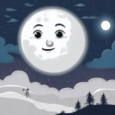 The moon in the cartoon gradually wanes as the night comes to an end.