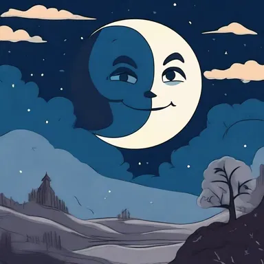 The moon in the cartoon gradually wanes as the night comes to an end.