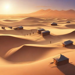 A high-quality digital art showcasing a serene desert village