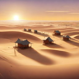 A high-quality digital art showcasing a serene desert village