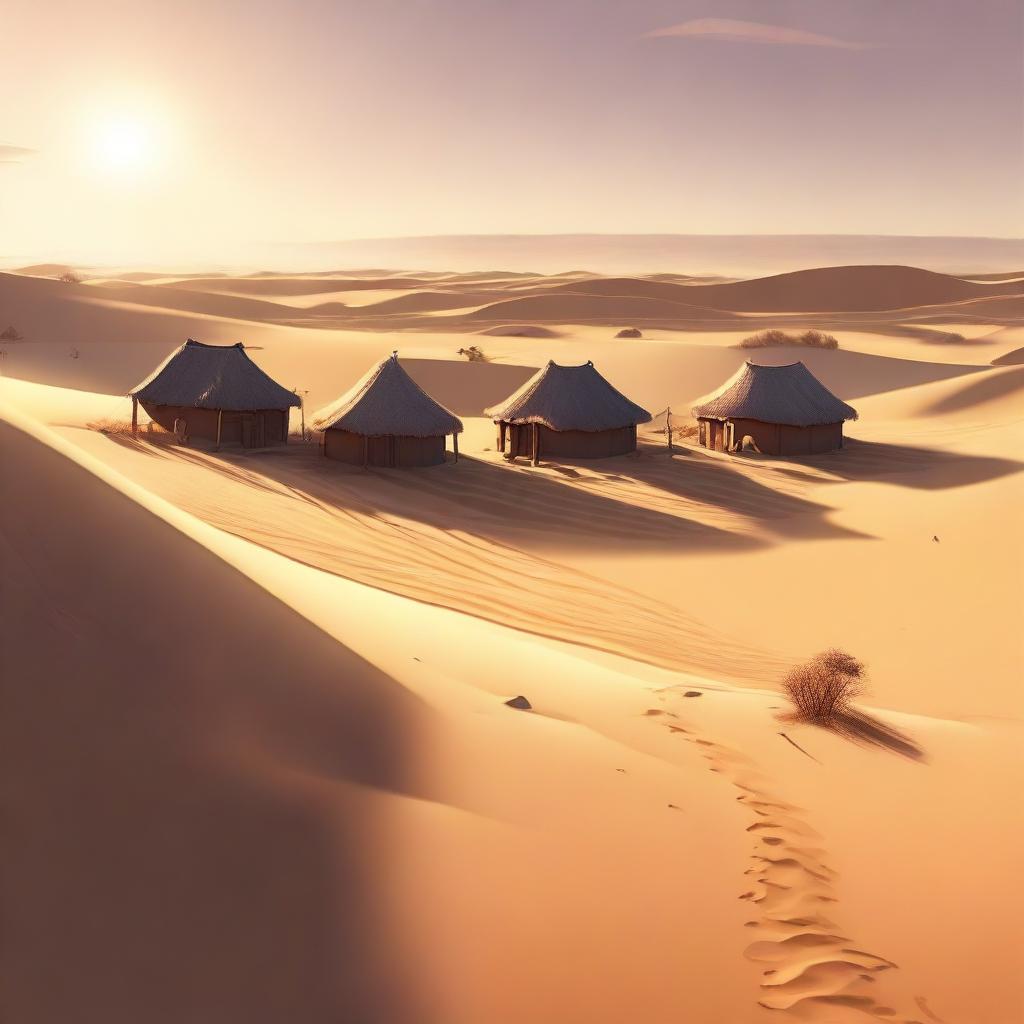 A high-quality digital art showcasing a serene desert village