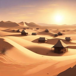 A high-quality digital art showcasing a serene desert village