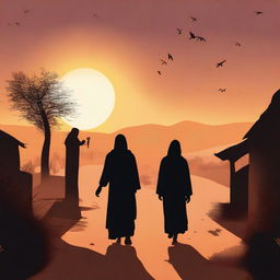 An evocative digital art piece presenting the arrival of a prophet named Hud in the desert village